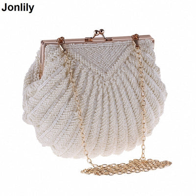 Evening Bags Women Clutch Bags Evening Clutch Bags Wedding Bridal Handbag Pearl Beaded Fashion Shell Chain Party Bags LI-383